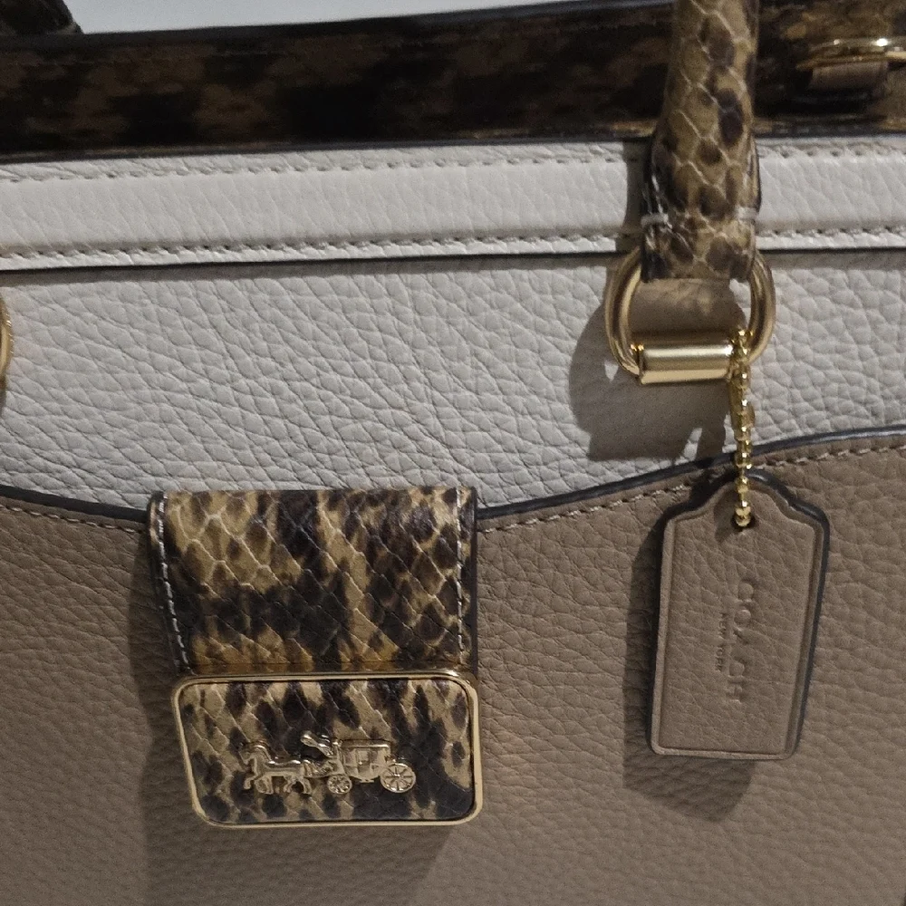 Coach Cream and Brown Satchel‎ with Animal Print Accents